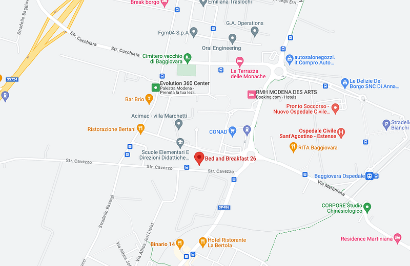 Mappa B&B 26, affittacamere Modena